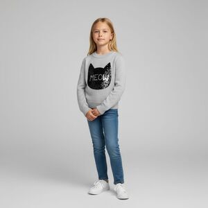 George Girls Kitty sequin sweater gray and black size M